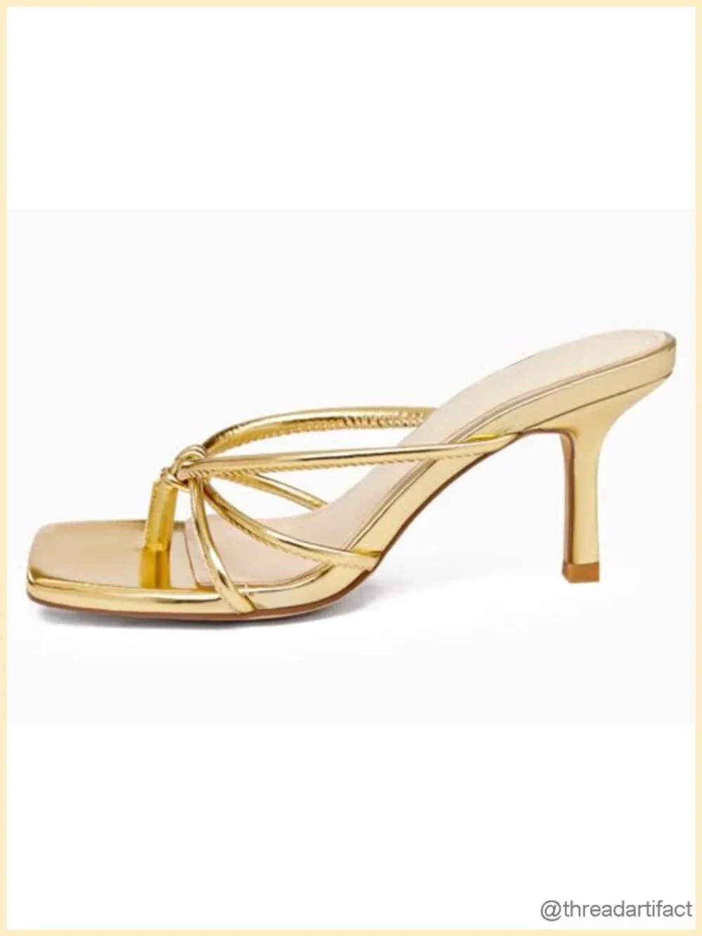 Gold Square Open Toe Stiletto Kitten Heel Slide Sandals